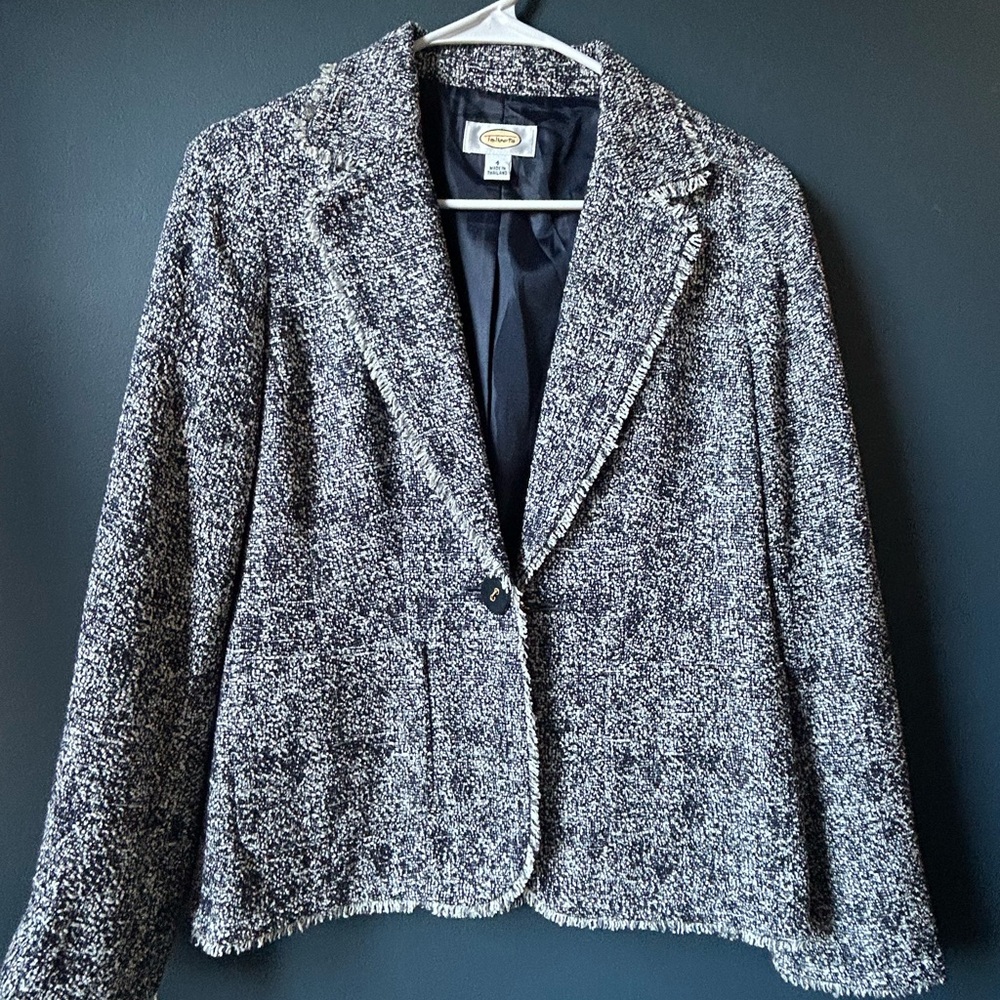 Talbots Blue and White Tweed Textured Blazer